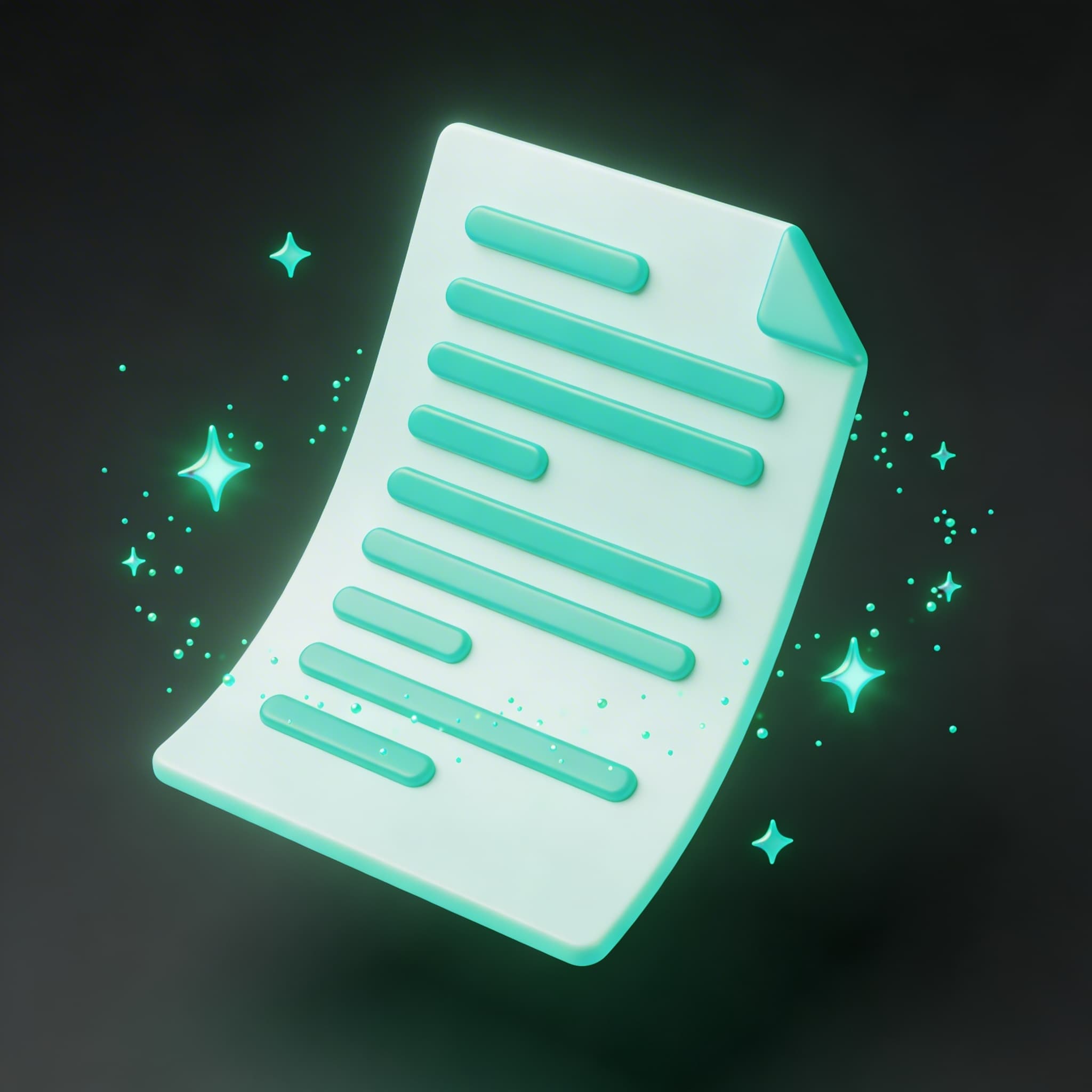 3D document with sparkles illustrating AI transcription